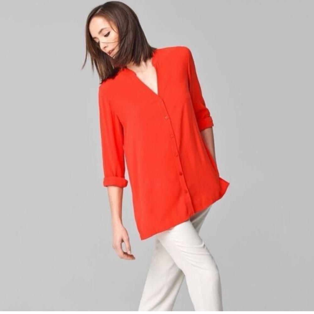 Eileen Fisher Women's orange  100% silk Button-Up Blouse size medium